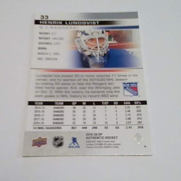 Henrik Lundqvist hockey cards / New York Rangers/ Hall of Fame 2023 / Goaltender - Picture 7 of 7